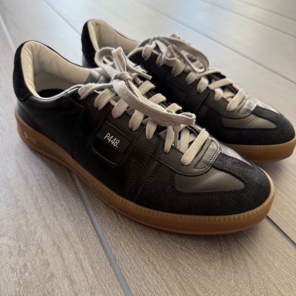 P448 Black Leather & Suede Sneakers with Gum Sole